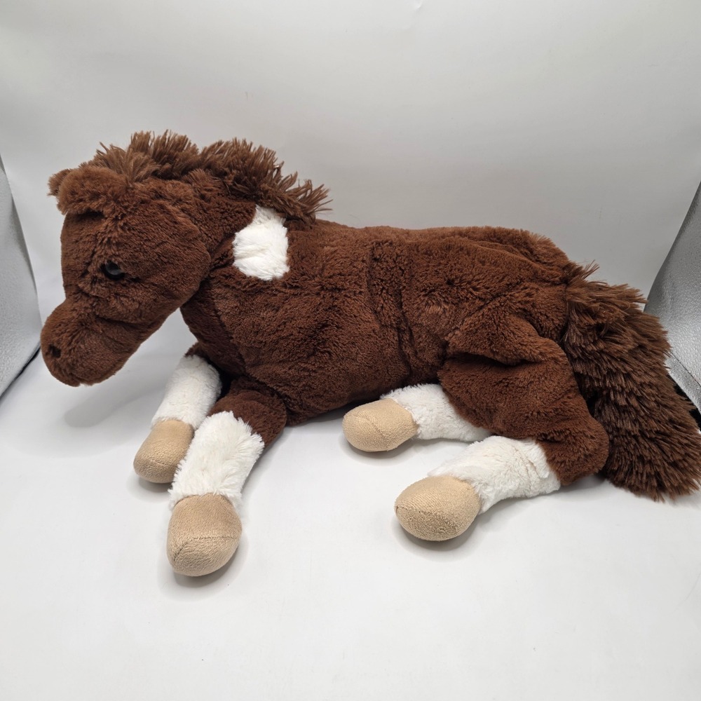 Horse Plush Brown White Pinto Laying Floppy Stuffed Animal Pony 19 inch